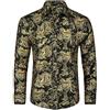 HISDERN Camicie in Raso da Uomo a Maniche Lunghe Camicia Lucida con Stampa di Piume Dorate Moda Casual Camicie Floreali di Lusso Oro Nero L