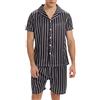 Atxnn Pigiama Uomo Pigiami Set con Scollo a V Top Button Down Maniche Corte Pantaloncini Comodo Casual Estivo Pigiami Due Pezzi da Uomo Aperto