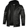 HOOD CREW Giacca da motociclista da uomo in vera pelle bovina nera con cappuccio, nero, Medium