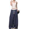 Skateboard Frog Pantaloni Donna Quadri Y2K Taglio Sciolto Baggy Gamba Larga | pantaloni femminili quadri blu con contrasto colori vita con coulisse taglio baggy streetwear Hip Hop cargo retrò americano