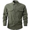 HAOLEI Camicia Militare Uomo Semplici in Cotone Tinta Unita Da Uomo Camicia a Maniche Lunghe Con Bottoni Camicie Da Esterno Giacca a Due Tasche Camicie Tattiche Militari in Tinta Unita Top Regular Fit