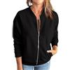 Generic Felpe da donna UK con zip completa - Giacca da donna alla moda a maniche lunghe con tasche, cardigan da donna tinta unita, felpe larghe e comode da donna senza cappuccio, taglie forti, giacche casual