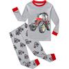 EULLA - Pigiama per bambini a maniche lunghe in cotone, motivo: dinosauro, trattore, escavatore, camion dei pompieri, da 1 a 7 anni, taglie: 92, 98, 104, 110, 116, 122, Trattore grigio C, 110 cm