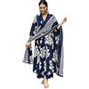 Sambhav Quilt Hub Set kurta da donna in misto rayon Anarkali stampato con palazzo e Dupatta festivo festa di nozze Kurta, Blu, Large