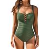 Adigaber Costume da Bagno Intero Donna Controllo Pancia Ruché con Bottoni Dorati Collo Quadrato Costume da Bagno