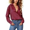 Oheyeseker Donna Raso di Seta Button Down Camicia Manica Lunga Top Scollo a V Dressy Casual Loose Work Bluse Tunica Autunno(Vino Rosso, XX-Large)