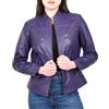 Divergent Retail Henriette - Giacca aderente da donna, in vera pelle, con cerniera, colore: viola, Viola, 42