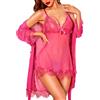 RSLOVE Lingerie Donna Sexy Babydoll in Pizzo Camicia da Notte Set di Pigiama Completo Intimi Vestaglia A Rete