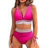 RITOSTA Costume da Bagno Donna a Vita Alta Due Pezzi Sexy Bikini Mare con Coulisse Costumi Push up Imbottito Scollo a V Reggiseno Swimwear Abiti da Spiaggia Tankini Estiva Beachwear (Rosso Rosa,M)