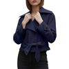 Generisch Cappotto invernale da donna, con risvolto doppiopetto, cappotto corto, a maniche lunghe, per l'autunno, per il tempo libero, con cintura, tinta unita, alla moda, trench, Blu, S