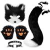 QinRuan Therian Mask - Set di guanti con zampa di lupo e collare con orecchie di gatto pelose e coda di volpe, kit per cosplay