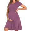 Bearsland Abito premaman da donna a maniche lunghe, patchwork, con tasca, Magenta, L