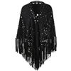 Generic 2025 Inverno Autunno Donne Sciolte Frange Scamosciate Aperto Mantello Poncho Sciarpa con Motivo Punch Frange Graziose Scialle Dropshipping, Nero , Taglia unica