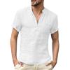 Remxi Uomo Camicie di Lino Solid Shirts Manica Corta Casual Henley Shirt Bianco 3XL