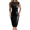 EGSDMNVSQ Vestito Donne Sexy Midi Vestito di Pelle Lace Senza Maniche Bodycon Abiti in Ecopelle Backless Vestiti Festa Cocktail Clubwear