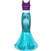 inlzdz Costume Sirenetta Donna Vestito Ufficiale La Sirena Crop Top Scintillante Gonna Abito da Sera Elegante Costume da Bagno Mermaid Principessa Cosplay Carnevale A Blu S