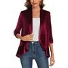 Kyzoeyou Cardigan da donna increspato con maniche a 3/4 in velluto cardigan retrò vintage blazer aperto davanti capispalla giacche casual da donna top, Wr-vino Rosso, S