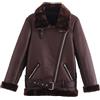Generic Giacca da donna in similpelle con cerniera, parka foderato spesso, cappotto invernale in montone con tasche, colore rosso vino, taglia M