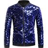 Rrongwn Men'S Metallic Jacket 70S Disco Party Varsity Jacket Zip-Up Baseball Bomber Uomo Moda Plaid Paillettes Colletto Collo Alto Baseball Felpa Felpa Paillettes Abbigliamento Giacca Lucida, Blu, L