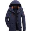 Generisch Giacca invernale da uomo - Piumino lungo con cappuccio, giacca da sci imbottita, antivento, calda giacca trapuntata softshell in taglie forti, O blu., XXXXXL