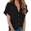 Hotouch Camicia da Donna Estiva Casual a Maniche Corte Camicetta con Scollo a V in Cotone Tinta Unita Elegante con Tasca Nero M