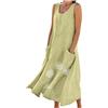 HAOLEI Abito Da Donna Lungo in Cotone e Lino Caftano Allentato a Maniche Corte Abito Casual Oversize Elegante Girocollo Maxi Abito Largo con Tasche Boho Abiti al Ginocchio Vintage Essentials Dress