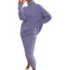 Generic Vestito in maglia da donna, 2 pezzi, tinta unita, maniche lunghe, maglione alto e gonna a maglia, maglione a collo alto, abito lavorato a maglia, tute in Aotumne invernale, Midi