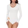 WOWENY Body termico da donna a maniche lunghe, con scollo a V, in micropile, elegante, caldo, comodo, per autunno e inverno