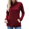 Generic Maglioni da donna Slim Fit con collo ad anello a maniche lunghe casual top da donna a nido d'ape pullover con coulisse felpa leggera con tasca elegante camicetta da lavoro tunica, vino, M