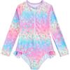 WYTbaby Costume da bagno da bambina, a maniche lunghe, a sirena, costume intero estivo da 3 a 8 anni, Cuore rosa., 7-8 Anni