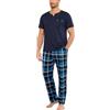 Bresdk Set Pigiama Uomo Cotone Manica Corta Scollo a V Pantaloni Lunghi