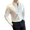 Hndudnff Camicia da uomo a maniche lunghe con colletto alla coreana, vestibilità aderente, casual, con bottoni, bianco, M