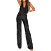 Yekdmxop Tuta Elegante Donna Tute Donna Eleganti Lunghe Con Paillettes Jumpsuit Donna Scollo a V Curvy Tailleur Con Schiena Scoperta Taglie Forti Cocktail Cerimonia Pantaloni Senza Maniche Brillantini Party