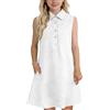 Mjjsk Vestito estivo da ragazza senza maniche in cotone e lino traspirante leggero vestito casual morbido comfort con bottoni colletto a una linea prendisole