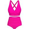 Svanco Costume da Bagno Due Pezzi Donna Top Bikini Incrociato Slip A Vita Alta E Increspato Set Bikini Push Up Donne Costumi da Bagno Rosa XXL