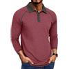 MakingDa Polo da uomo a maniche lunghe slim fit bottoni camicie a blocchi di colore casual traspirante classico Smart Tee Top, Rosso, S