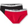 Emporio Armani Men's 2-Pack Silver Set Brief, Slip Boxer Uomo, Black/Red, M