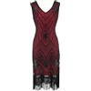KBOPLEMQ Charleston - Costume da donna Gatsby 1920s, scollo a V, con paillettes, grande gatsby, abito da sera in rete, abito da cocktail vintage, per feste di carnevale, O rosso., S