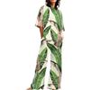 Generic Pigiama Cotone Donna Lungo Abiti Estivi per Donna 2 Set di Lino in Cotone T-Shirt Oversize Pantaloni a Gamba Dritta Tuta Taglie Forti Camicia da Notte Donna Pijama Donna Cotone (Green, M)