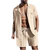 Bauzuoyo Set da 2 Pezzi da Uomo Estivo in Lino Pigiama Casual Elegante Completo di Shorts e T-shirt Set da Tempo Libero Elegante in Tinta Unita, a Maniche Corte, Camicia con Bottoni, Colletto con