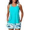 Summer Mae Blouson Tankini Costumi da Bagno da Donna 2025 Costume da Bagno a Due Pezzi con Tasche Sportive Pantaloncini da Bagno, Albero di Cocco sul Mare, 48