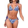 FemiChic Costume da Bagno Donna Due Pezzi Sexy Bikini Triangolo con Reggiseno Imbottito Cinturini Regolabili e Bas Tanga a Vita Bassa per Mare(Blu-Bianco,L)