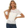 Allegra K Donna Top in Pizzo Floreale a Maniche Corte Semi Trasparente