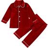 Verve Jelly Baby Little Boy Girl Pigiama tinta unita Set manica lunga Button Down Top Pantaloni Bambini 2 pezzi Natale PJS Loungewear Outfit 110 Red3 3-4 anni