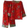 PRINCESS BRIDE Set Pigiama Donna in Cotone Pjs Filo Tinto Doppio Strato Jacquard Loungewear Tradizionale Rosso Fortunato Hanfu Set, XXL