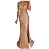 BOTCAM One Shoulder Abito da donna con paillettes, stretto, lungo, con fessura, senza spalline, a vita alta, con brillantini, per feste di Capodanno, Z03 oro, M
