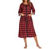 Generic Vestaglia da donna a quadri da donna pigiama a 3/4 con zip intera tartan camicia da notte natalizia in pile morbido e caldo abbigliamento da casa pigiama stampato a maniche corte camicie da notte