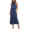DAVNO Maxi Abito da Donna Abito da Cerimonia Nuziale in Seta Abito Lungo Senza Maniche Elegante Abito da Cocktail Avvolgente con Scollo all'Americana