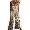 Gienslru Salopette Donna Estiva in Lino 2026 Tuta Intera Boho Chic Stampa Pantaloni Gamba Larga Jumpsuit Baggy Mare e Vacanza Vintage Curvy Taglie Forti con Tasche (M,15)