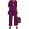 Generic Elegante set da 3 pezzi con cardigan lungo e pantaloni, completo da viaggio per invitati a nozze da donna (Purple,M)